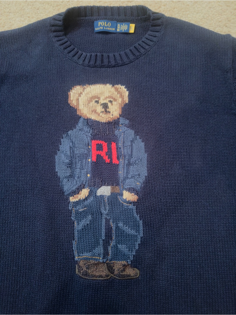 Polo by Ralph Lauren Navy Bear Crewneck with Red Logo Accent